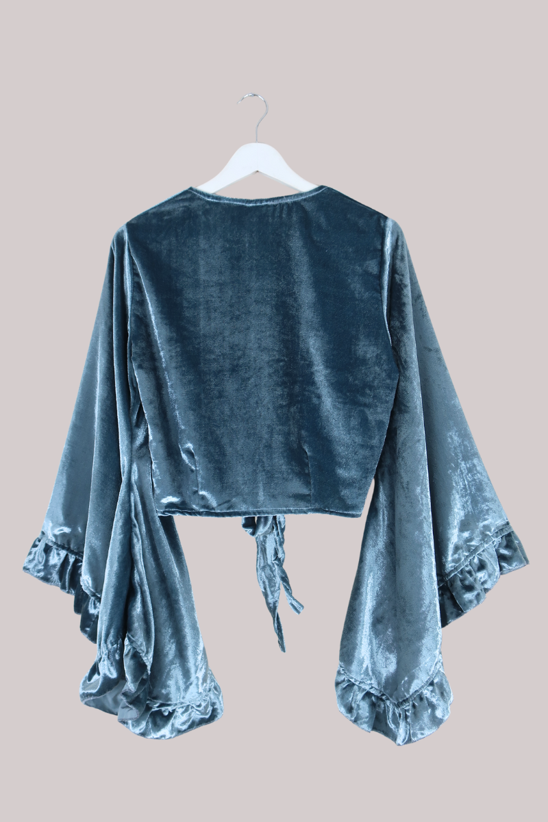 Khroma Venus Wrap Top in Mercury Blue Ice Velvet