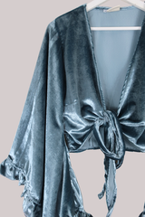 Khroma Venus Wrap Top in Mercury Blue Ice Velvet