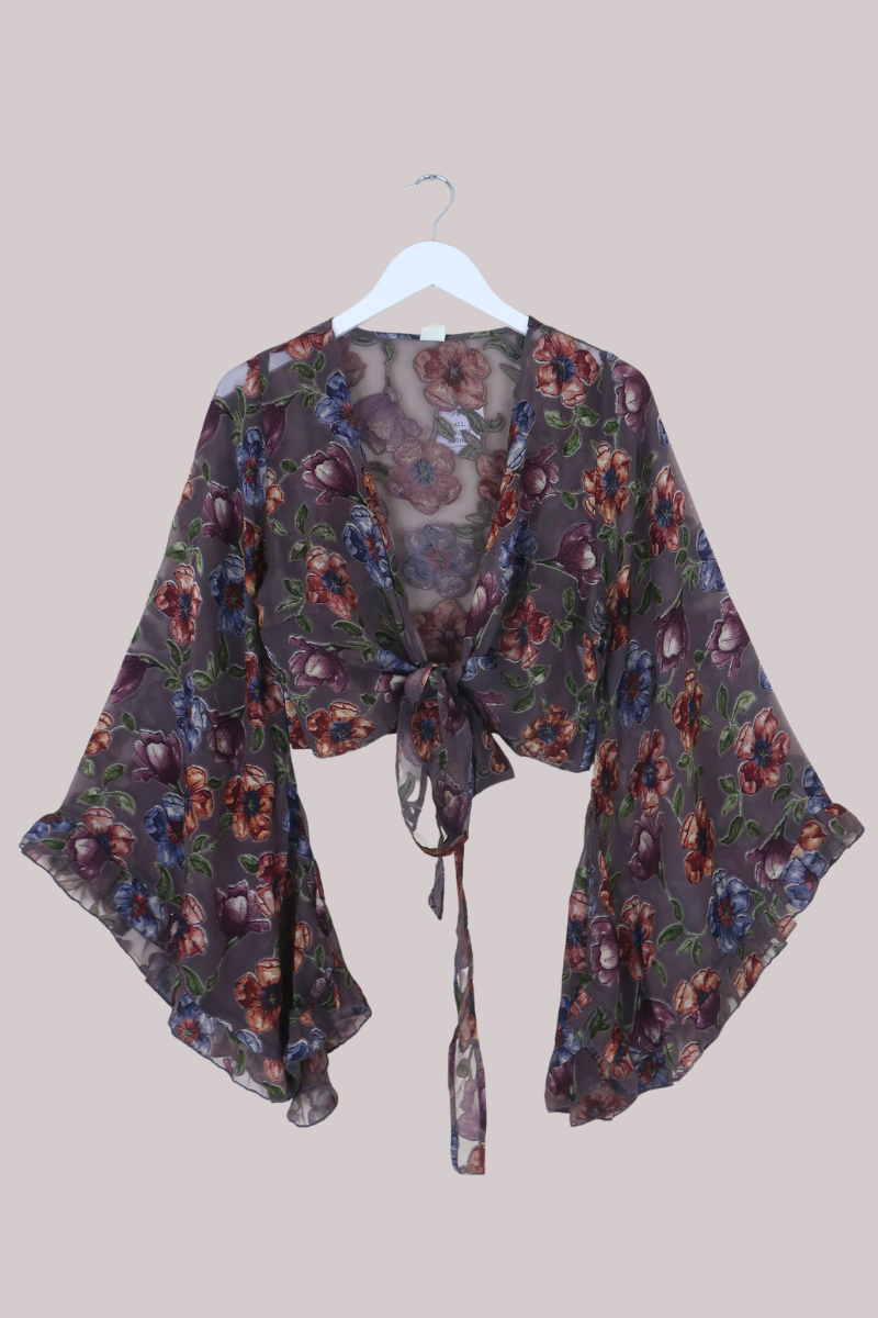 Venus Wrap Top in Misty Mauve Floral Burn Out Velvet