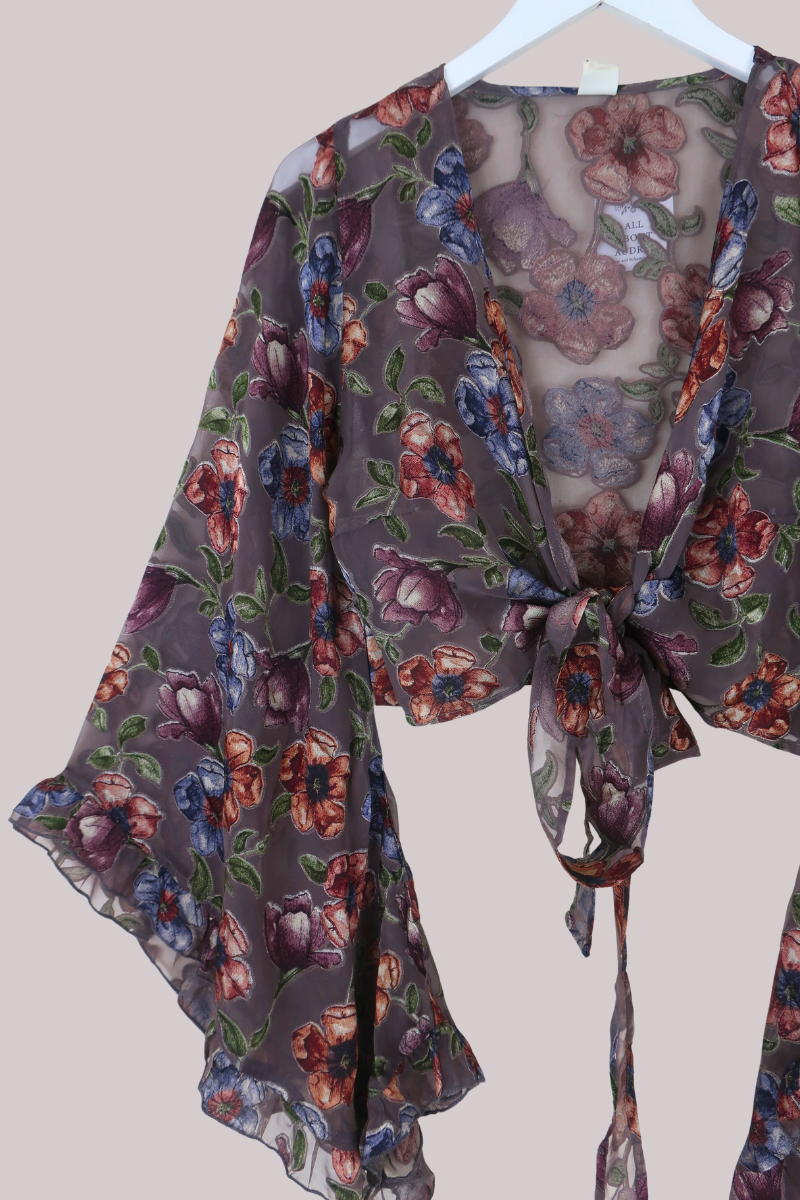 Venus Wrap Top in Misty Mauve Floral Burn Out Velvet