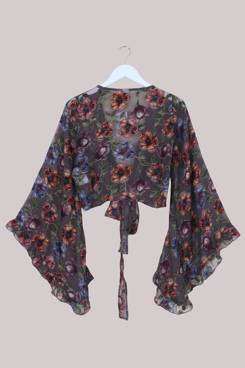Venus Wrap Top in Misty Mauve Floral Burn Out Velvet