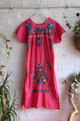 Vintage Dress - Rosa Pink Embroidered Midi - Free Size S - M by All About Audrey