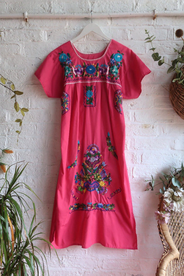 Vintage Dress - Rosa Pink Embroidered Midi - Free Size S - M by All About Audrey