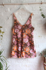 Vintage Dress - Pecan & Peach Floral Lace Mini - Size M/L by All About Audrey