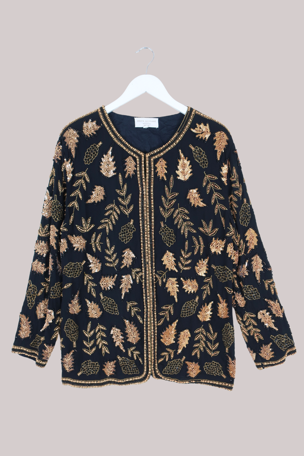 Vintage Jacket - Beaded Autumn Foliage - Size L
