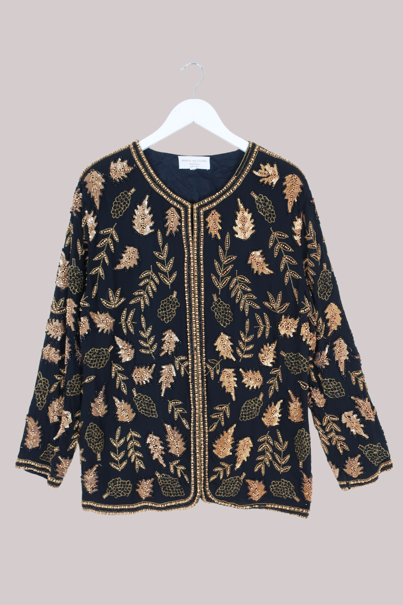 Vintage Jacket - Beaded Autumn Foliage - Size L