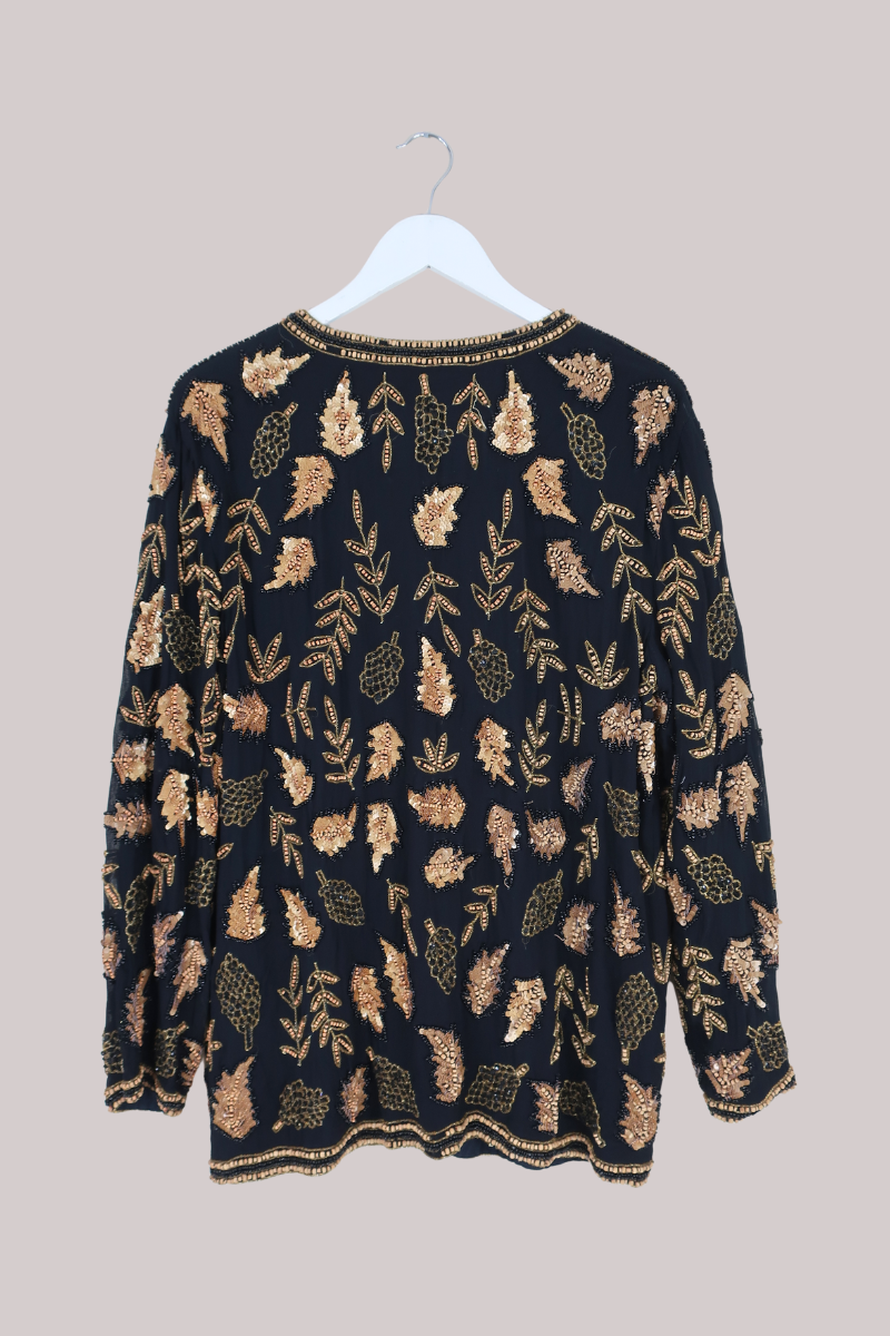 Vintage Jacket - Beaded Autumn Foliage - Size L