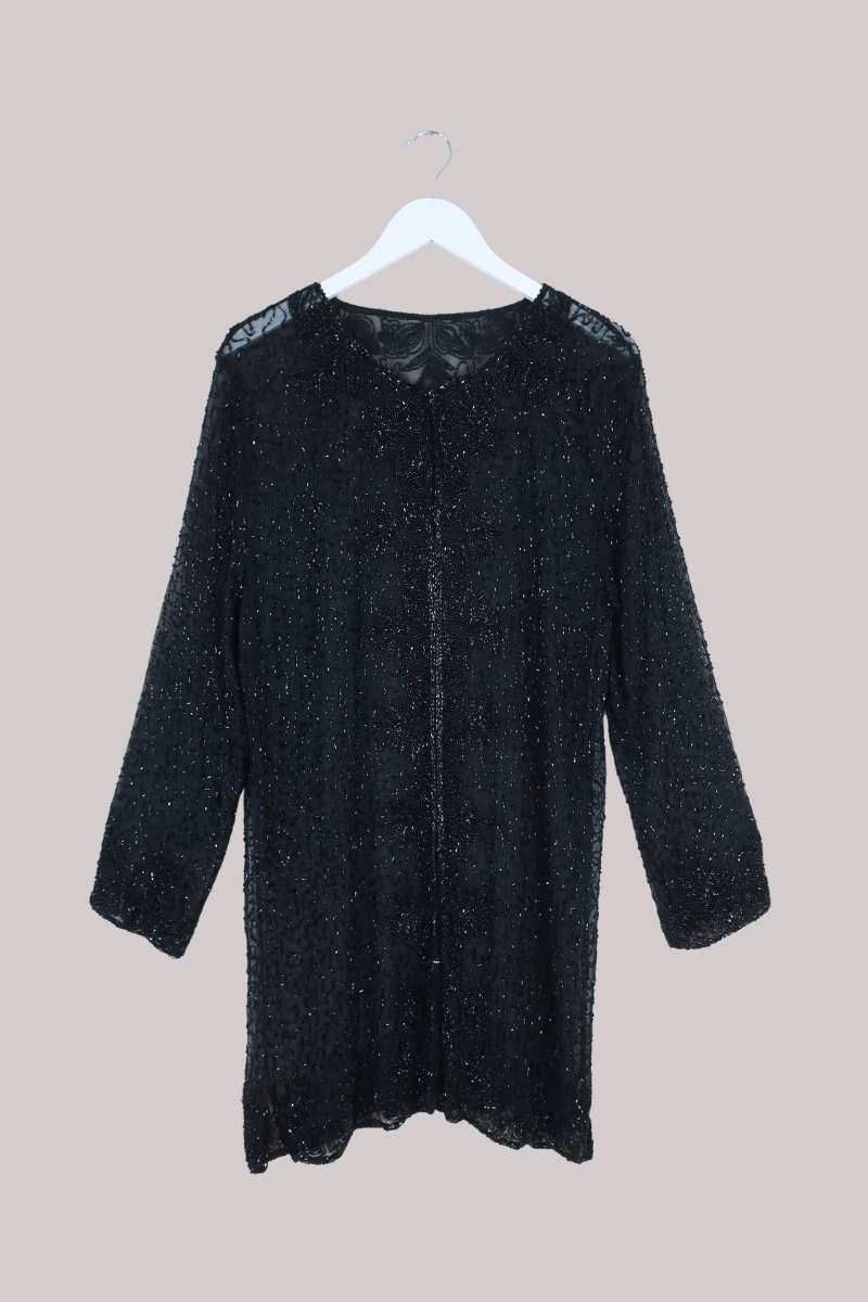 Vintage Dress - Opulent Black Beads - Size L/XL