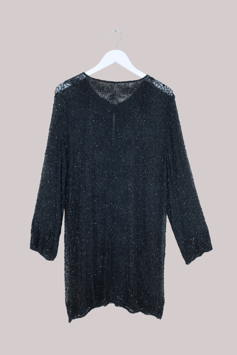 Vintage Dress - Opulent Black Beads - Size L/XL