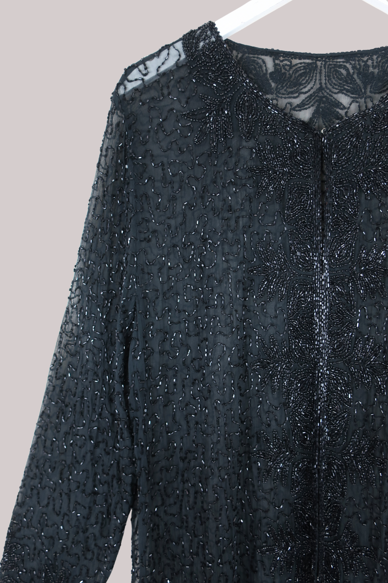Vintage Dress - Opulent Black Beads - Size L/XL