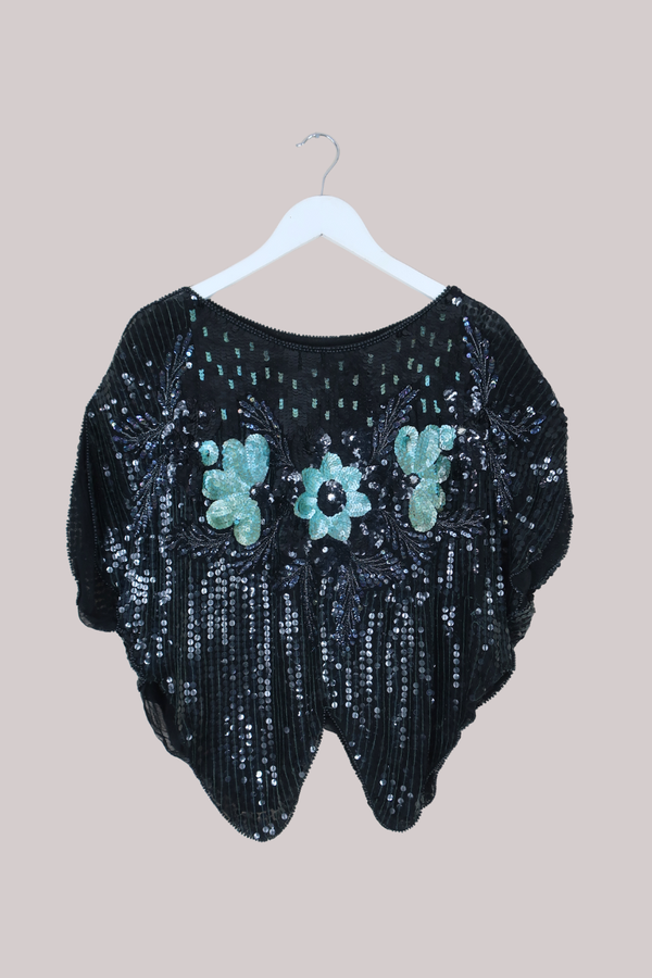 Vintage Top - Icy Teal Flowers - Free Size