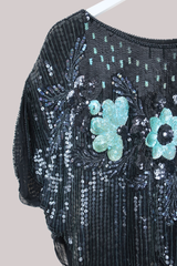Vintage Top - Icy Teal Flowers - Free Size