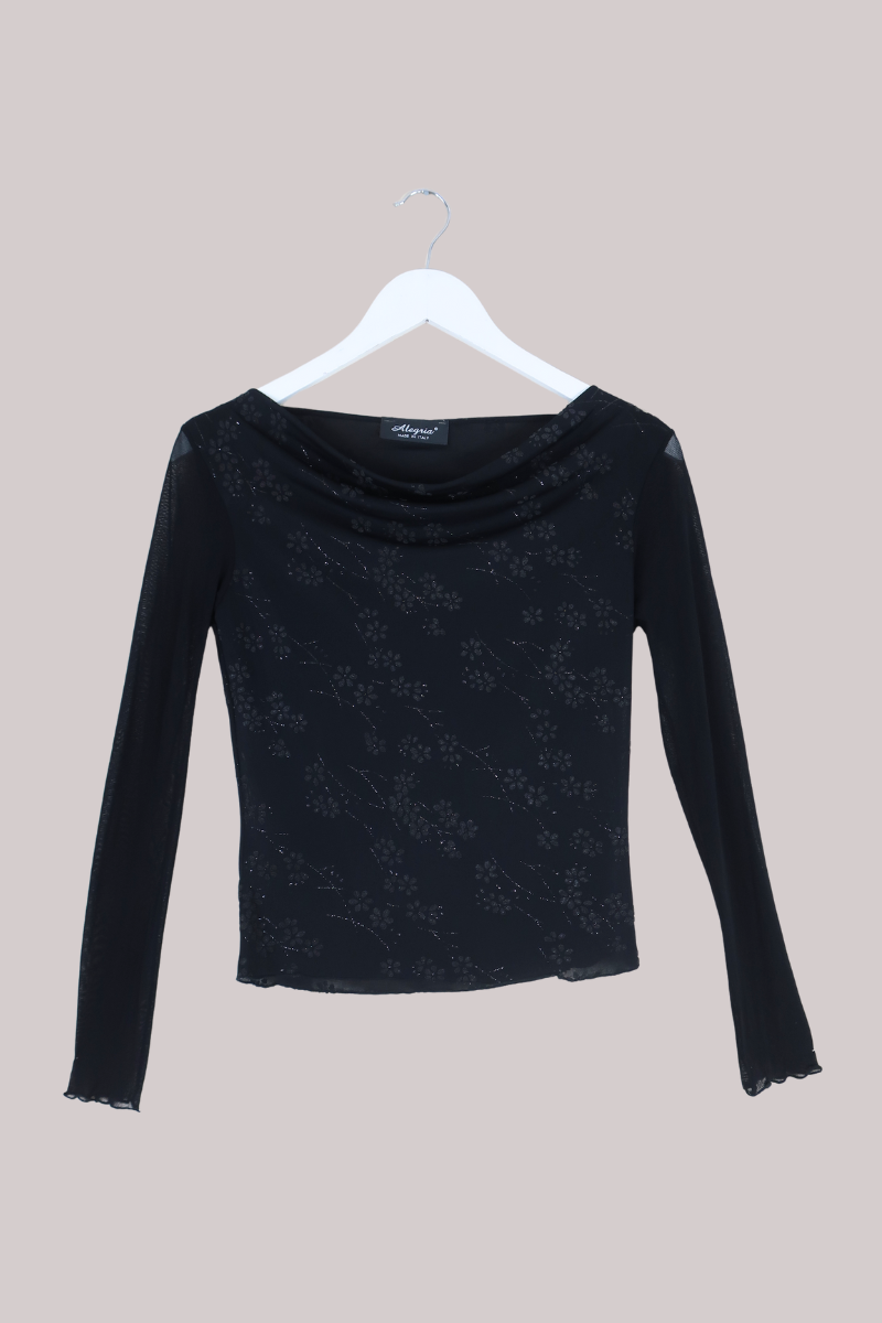 Vintage Top - Black Daisies - Size S/M