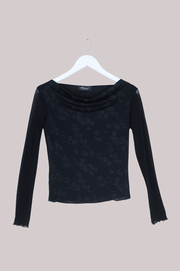 Vintage Top - Black Daisies - Size S/M