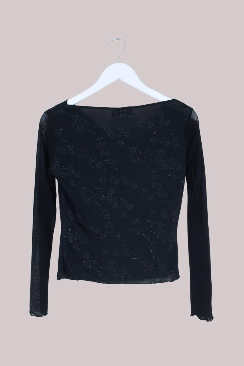 Vintage Top - Black Daisies - Size S/M