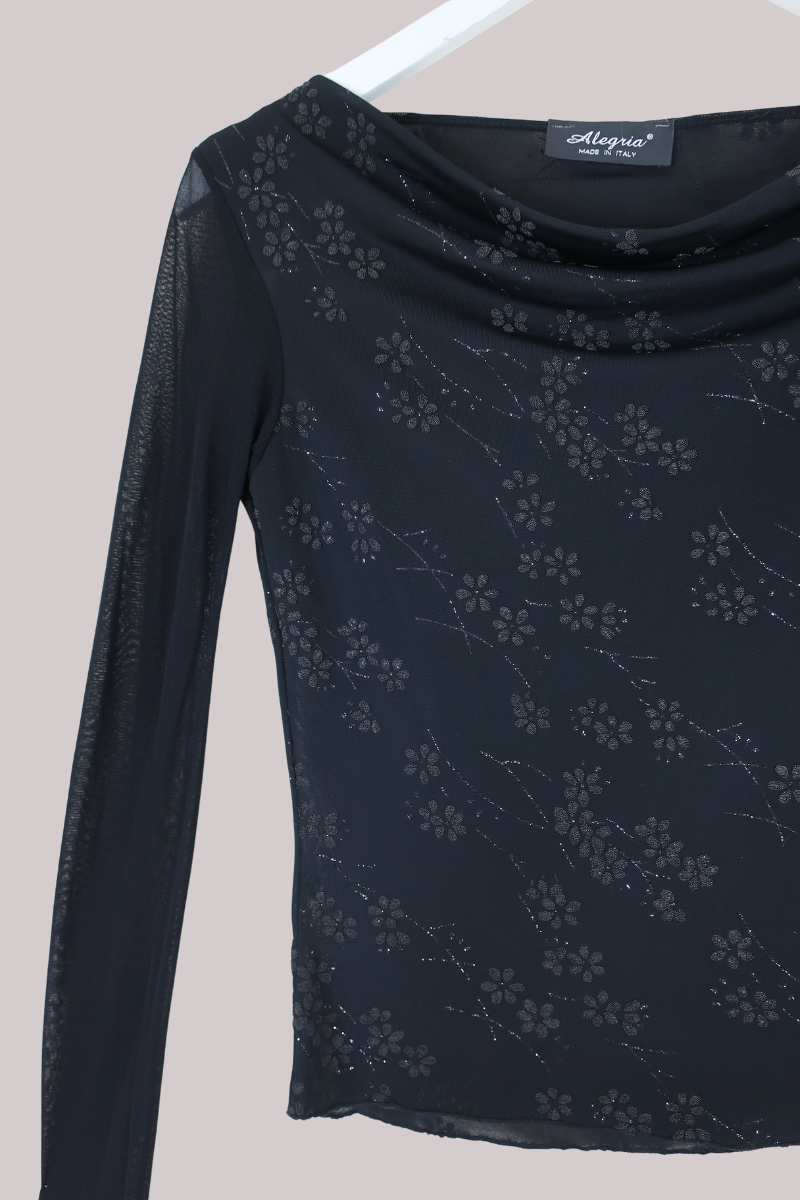 Vintage Top - Black Daisies - Size S/M