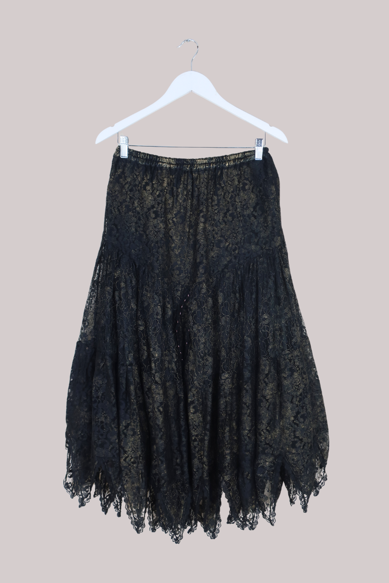 Vintage Skirt - Tiered Gothic Lace - Size M/L
