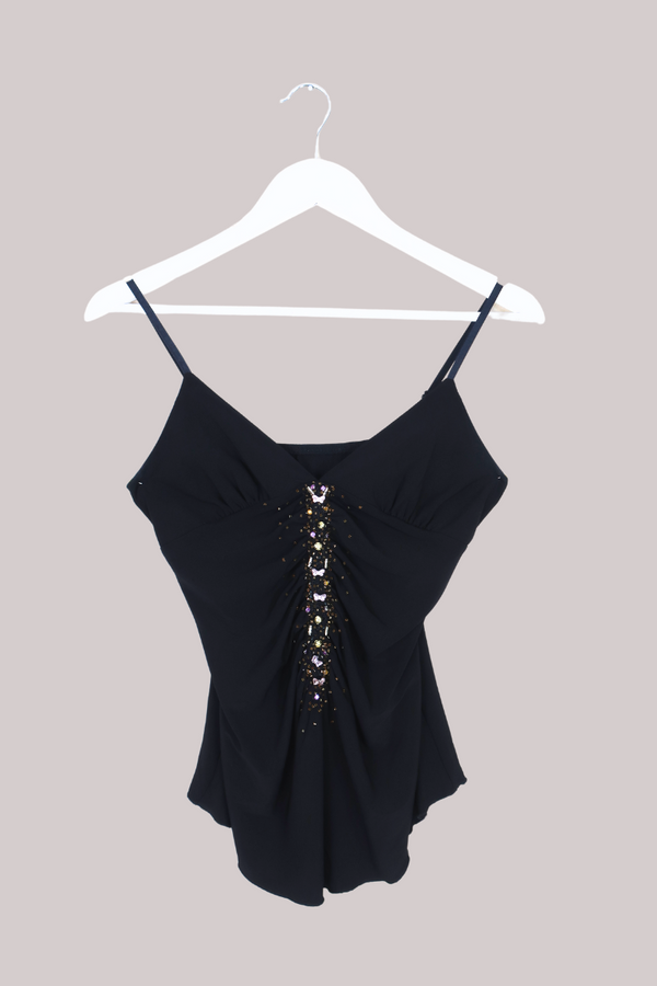 Vintage Cami Top - Black Butterfly - Size S