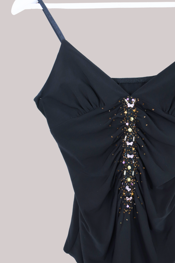 Vintage Cami Top - Black Butterfly - Size S