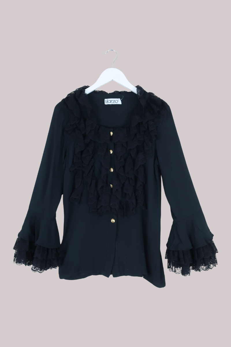 Vintage Top - Raven Ruffles - Size M/L