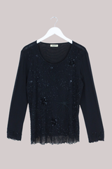 Vintage Top - Beaded Pansies - Size XXL