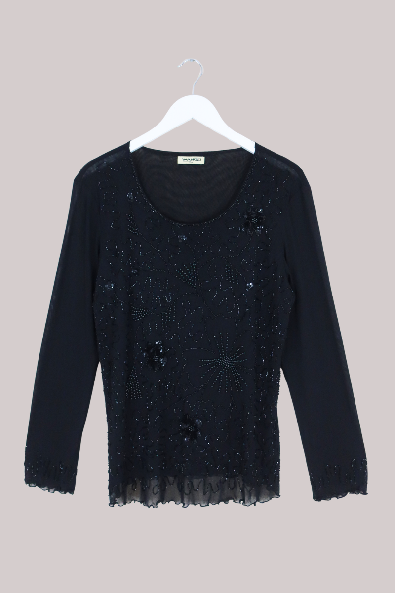 Vintage Top - Beaded Pansies - Size XXL