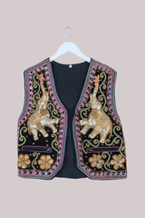 Vintage Waistcoat - Sequin Elephant Tapestry - Size L
