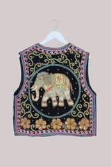 Vintage Waistcoat - Sequin Elephant Tapestry - Size L
