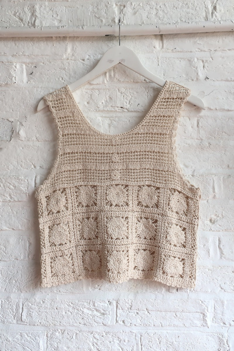 Vintage Crochet Vest - Soft Granny Square Beige - Size S/M by All About Audrey