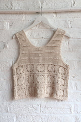 Vintage Crochet Vest - Soft Granny Square Beige - Size S/M by All About Audrey