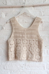 Vintage Crochet Vest - Soft Granny Square Beige - Size S/M by All About Audrey