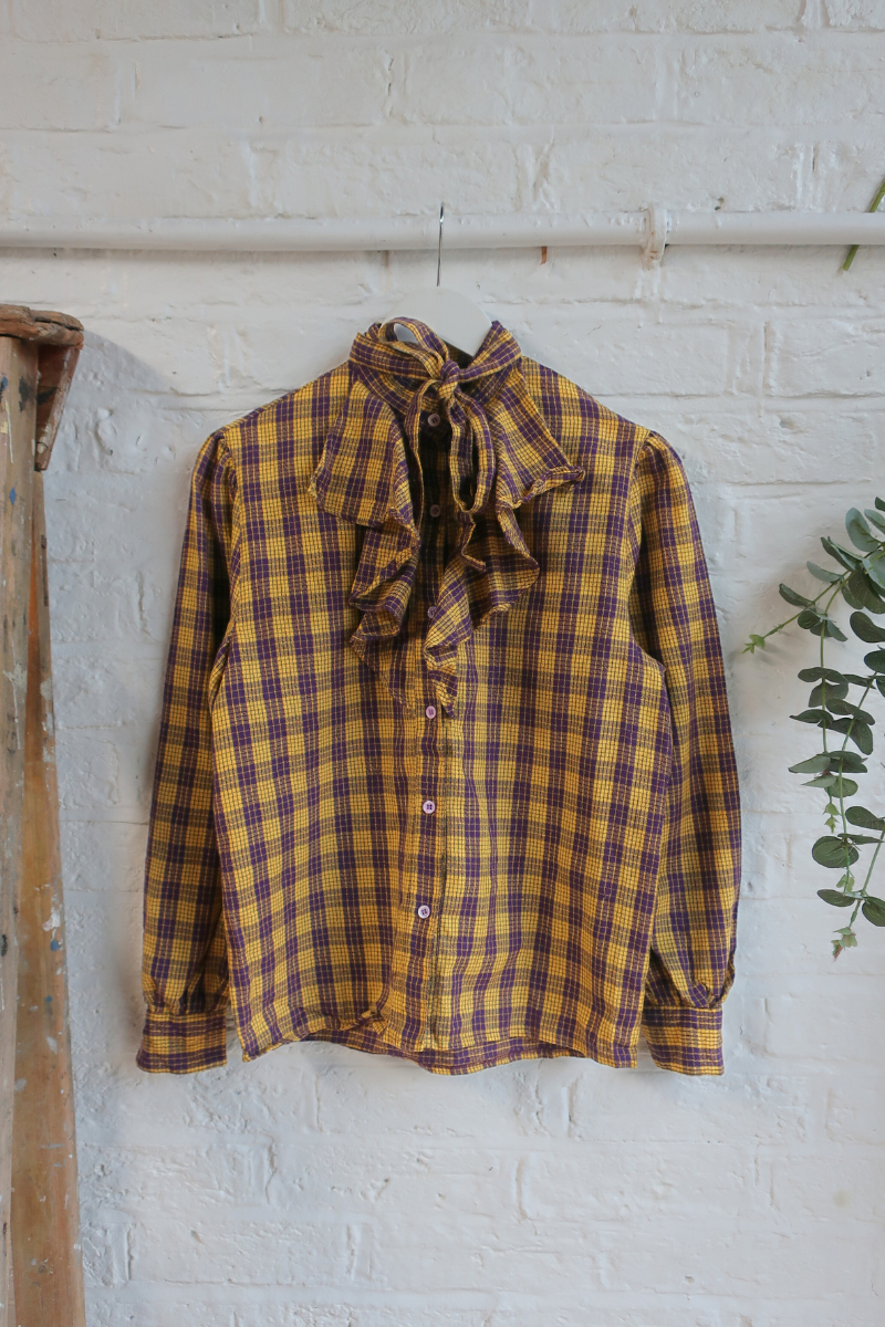 Vintage Blouse - Limoncello Grape Check - Size S