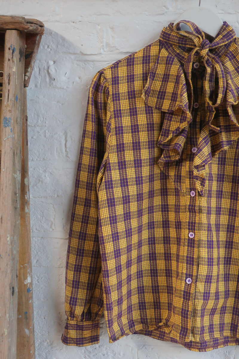 Vintage Blouse - Limoncello Grape Check - Size S
