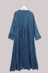 Indian Velvet Embroidered Kaftan in Marine Blue by All About Audrey