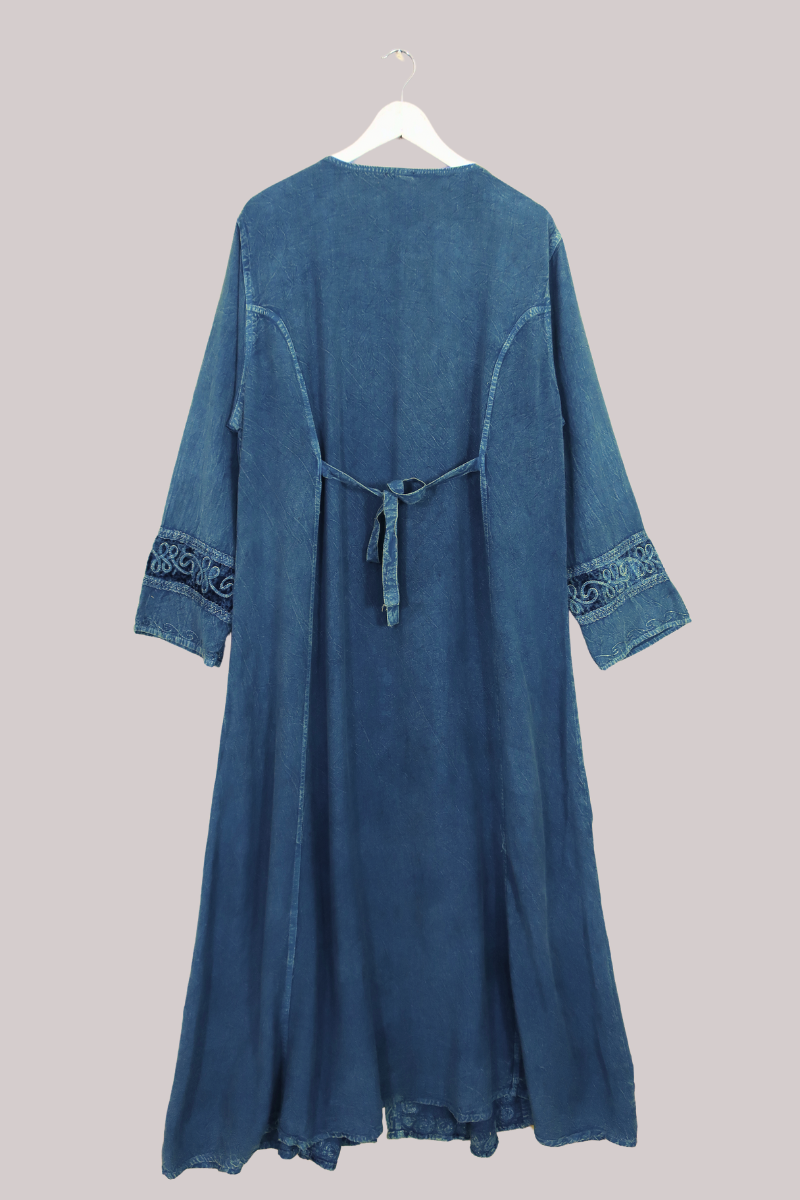 Indian Velvet Embroidered Kaftan in Marine Blue by All About Audrey