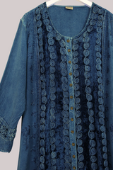 Indian Velvet Embroidered Kaftan in Marine Blue by All About Audrey