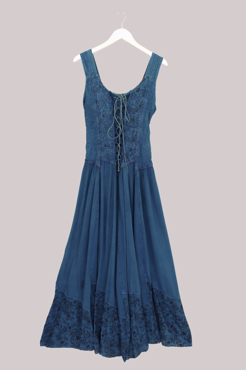 Indian Embroidered Sundress in Indigo Blue Floral - Free Size by All About Audrey