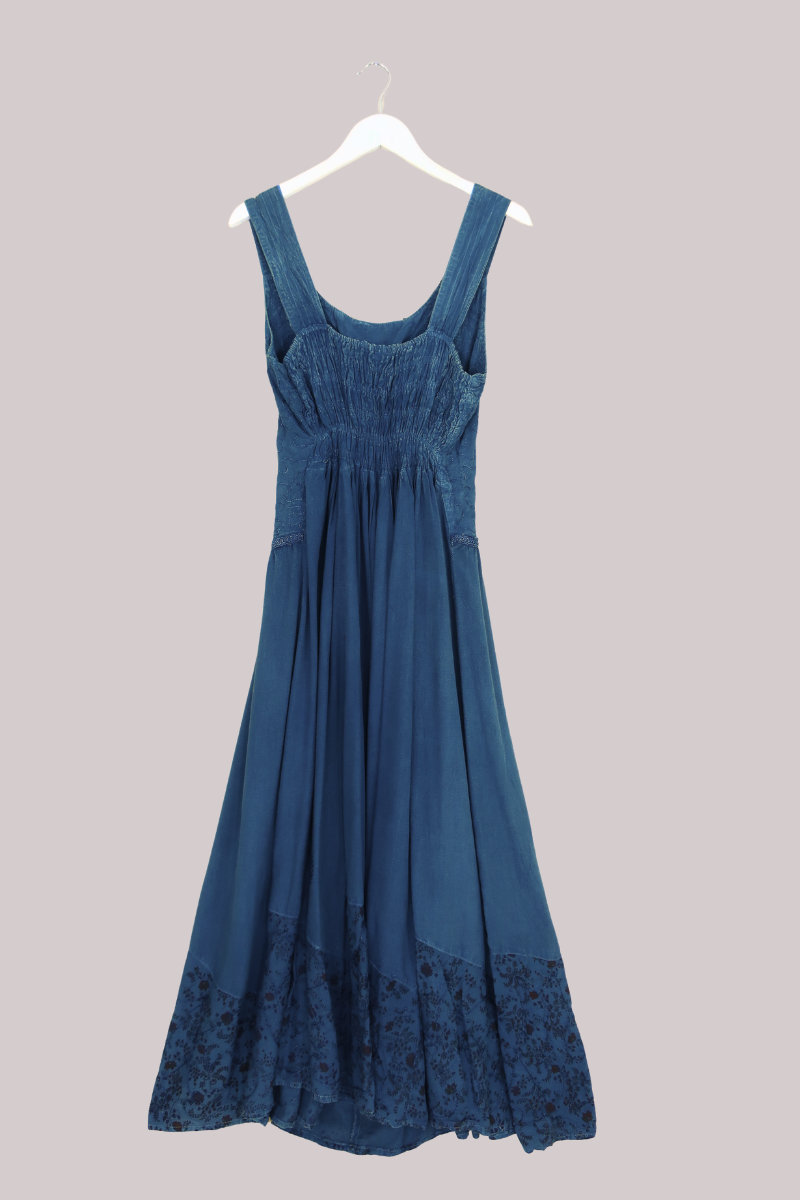 Indian Embroidered Sundress in Indigo Blue Floral - Free Size by All About Audrey