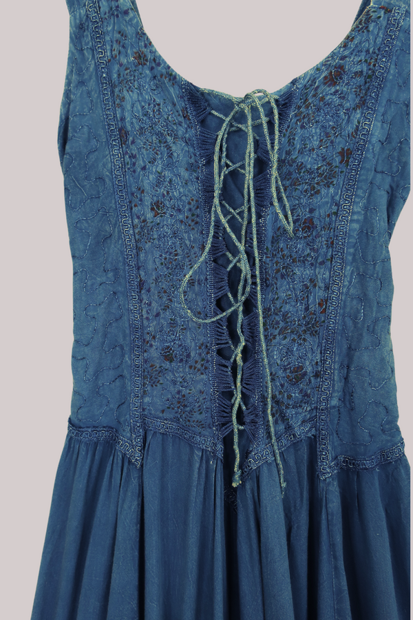 Indian Embroidered Sundress in Indigo Blue Floral - Free Size by All About Audrey