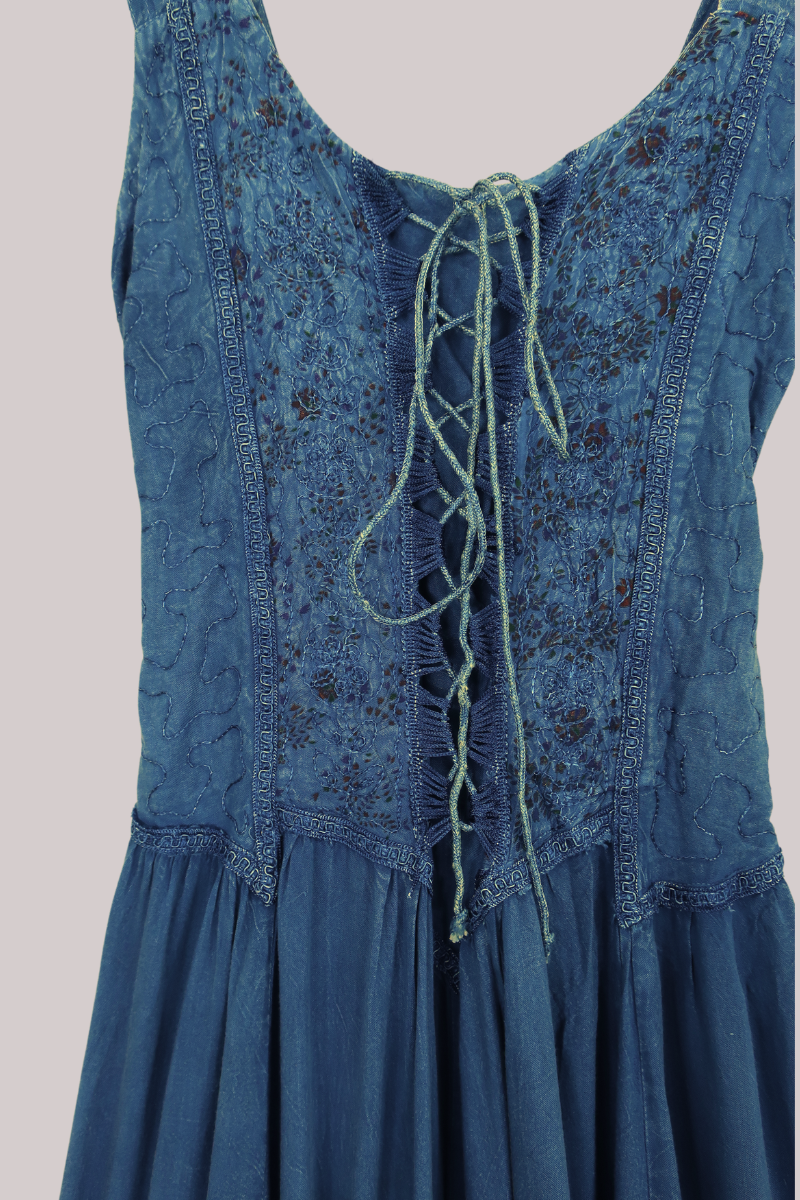Indian Embroidered Sundress in Indigo Blue Floral - Free Size by All About Audrey