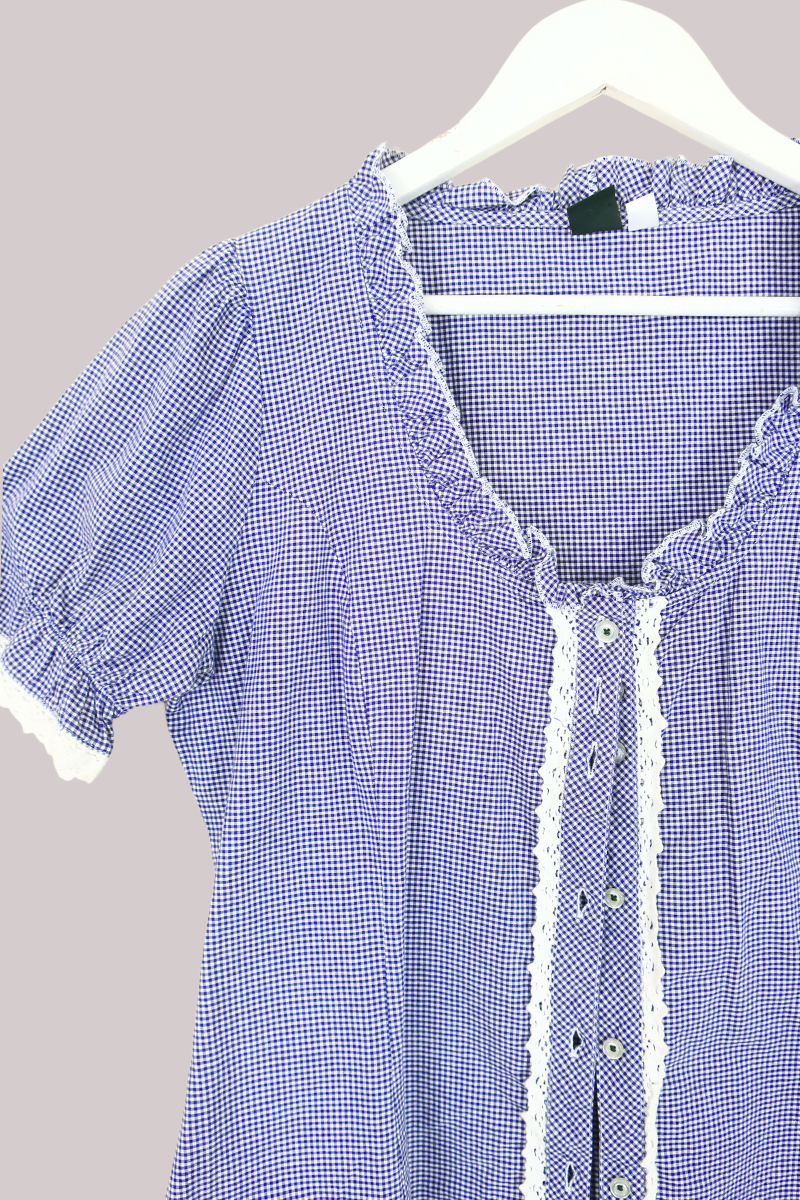 Vintage Blouse - Dorothy Blue Gingham - Size M