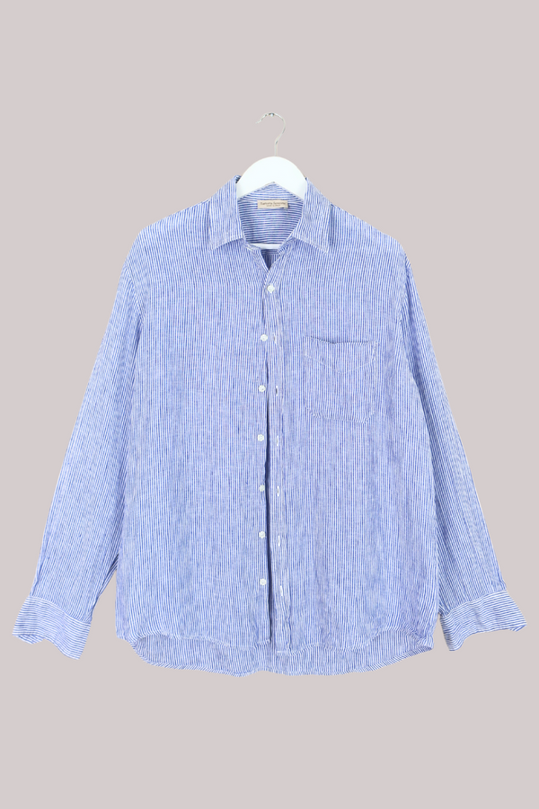 Vintage Shirt - Linen Blue Pinstripe - Free Size