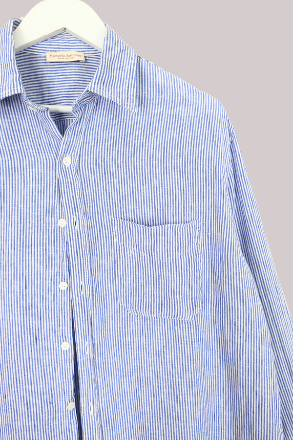 Vintage Shirt - Linen Blue Pinstripe - Free Size