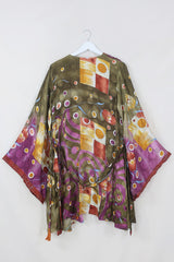 Karina Kimono Mini Dress - Vintage Sari - Mellow Cosmic Jam - Free Size L by All About Audrey