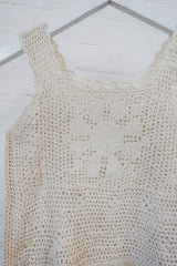 Vintage Top - Cream Flower Front Crochet - Size XXS Petite By All About Audrey