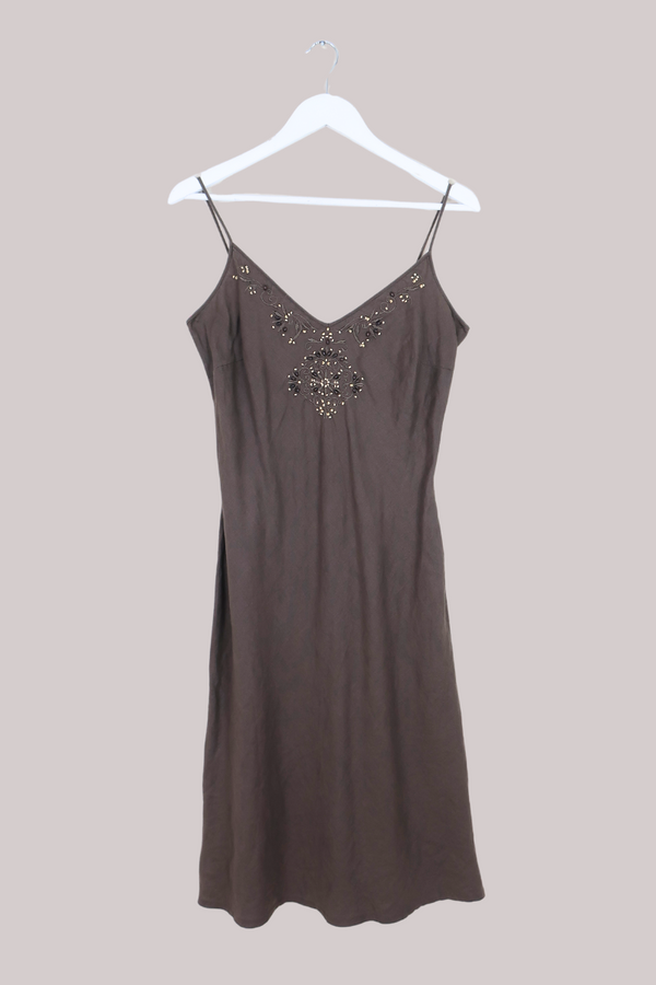 Vintage Midi Dress - Beaded Taupe - Size S/M