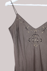 Vintage Midi Dress - Beaded Taupe - Size S/M