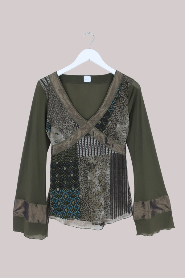Vintage Top - Olive Floral Patchwork - Size M/L