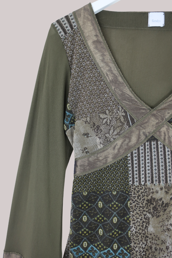 Vintage Top - Olive Floral Patchwork - Size M/L