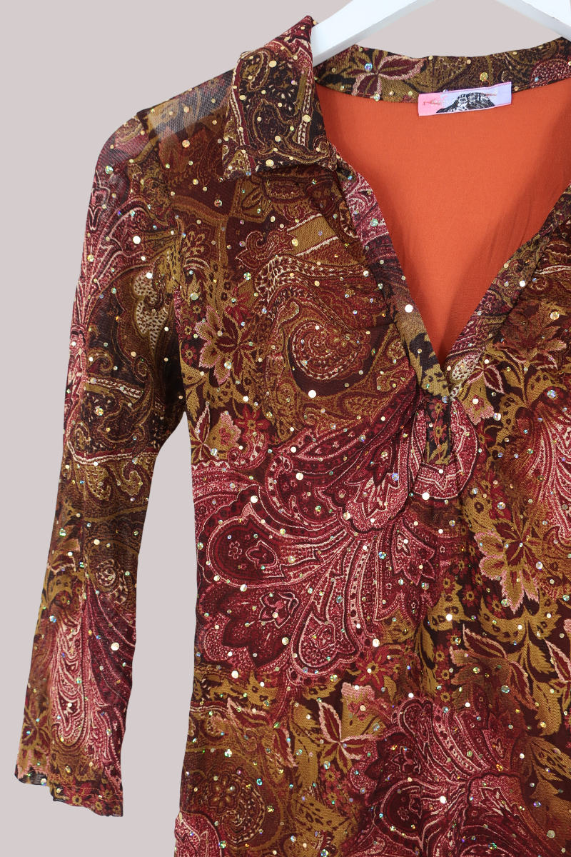 Vintage Top - Burnt Copper Paisley - Size S